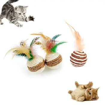Игрушка для кошек из сизалевых перьев, Полосатый Сизалевый мяч, Интерактивные Игрушки для кошек, мяч для домашних животных, Игры для котенка, Игрушки для игры с домашними кошками, Принадлежности для ловли