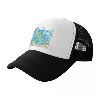 Иллюстрированная карта путешествий по Таити с дорогами и основными достопримечательностями, бейсболка, пляжная сумка, шляпы boonie, Кепка для женщин, мужская