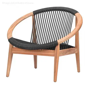 Индивидуальный диван-кресло из массива дерева в скандинавском стиле из ротанга, Садовый Одноместный Ленивый Круглый стул для отдыха на открытом воздухе в отеле с проживанием в семье