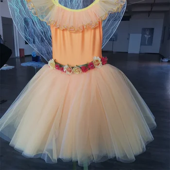 Индивидуальный размер Индивидуальный цвет Детская одежда для предпрофессиональных выступлений для девочек Желтое балетное платье-пачка