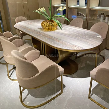 Итальянский легкий экстравагантный мраморный обеденный стол и стул в сочетании с постмодернистским домашним обеденным столом высокого класса