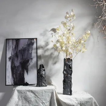Керамическая ваза ручной работы с пустыми цветами в стиле ваби-саби, сухоцветы, цветочная композиция, модель дома, мягкое украшение дома