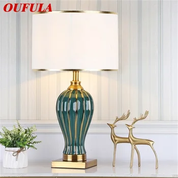 Керамическая настольная лампа OUFULA с диммером, современный роскошный настольный светильник для домашней гостиной