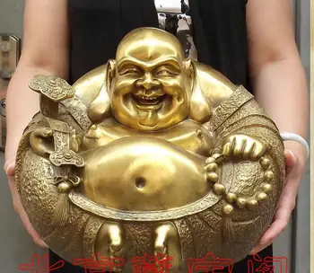 Китайский буддизм из чистой меди и латуни Ru yi Статуя счастливого смеющегося Будды Майтрейи