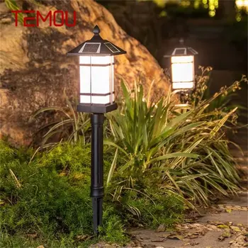 Классическая уличная газонная лампа TEMOU, Черный Светодиодный светильник, водонепроницаемый солнечный дом для украшения сада на дорожке виллы