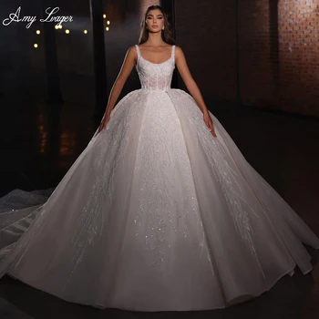 Классическое бальное платье AmyLvager с круглым вырезом и шнуровкой, свадебное платье 2023, великолепное свадебное платье принцессы, расшитое бисером, на заказ