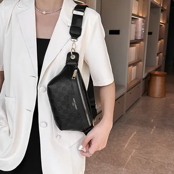 Клетчатая нагрудная сумка Женская сумка 2023 Новая Корейская версия модной роскошной многофункциональной поясной сумки через плечо на одно плечо
