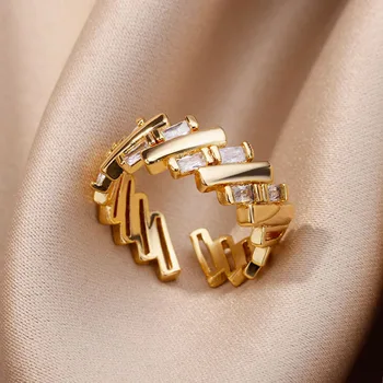 Кольца с цирконом для женщин, Позолоченное Кольцо для открывания стержня из нержавеющей стали, Трендовые Роскошные Свадебные Эстетические украшения 2023 года, анилло