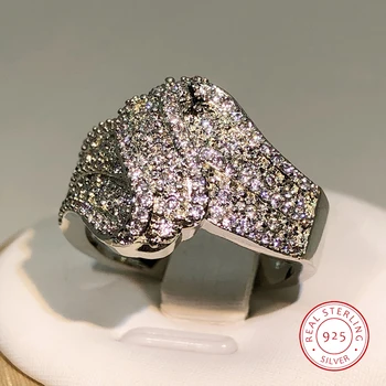 Кольцо из стерлингового серебра 925 пробы с геометрическим цирконом, инкрустированное бриллиантом, большое кольцо для мужчин и женщин, подарок ювелирных изделий на день рождения