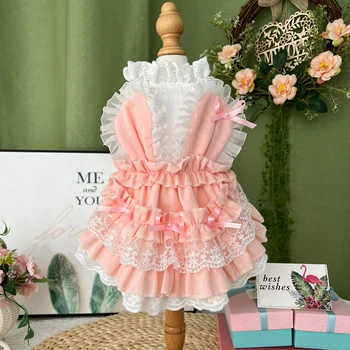 Корейские милые юбки с розовым кроликом, одежда для щенков, модное хлопковое платье принцессы ручной работы для маленьких Средних собак, одежда для домашних животных