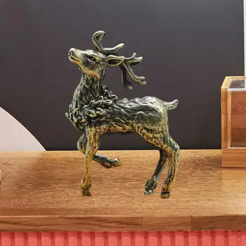 Латунная статуэтка оленя, украшение ручной работы, искусственные животные, фигурка лося для шкафов, офиса, гостиной, декора для вечеринок