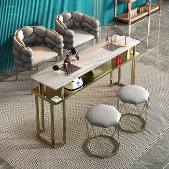 Легкий Роскошный маникюрный стол и набор стульев Европейские маникюрные столы с пылесосом Простые железные Двойные маникюрные столы для ногтей