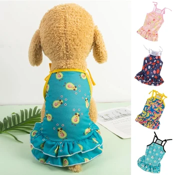Летние платья-слинги для собак, одежда для маленьких собак, чихуахуа, Йорки, Гавайский щенок, Клубничное платье, Дышащая юбка для домашних кошек