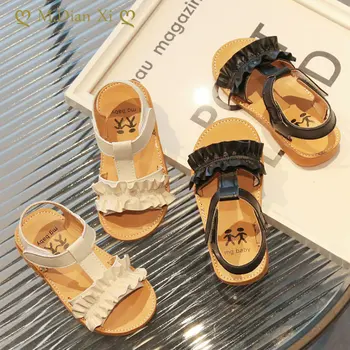 Летние сандалии для девочек, детская обувь для малышей, милая принцесса, мягкие детские пляжные римские сандалии, эластичная кружевная пляжная обувь