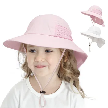 Летняя детская солнцезащитная шляпа с широкими полями, тонкая дышащая сетчатая кепка-ведро для мальчиков и девочек, Детская уличная панама с защитой от ультрафиолета, пляжные кепки