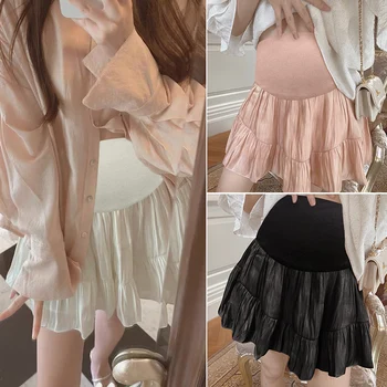 Летняя модная легкая газовая мини-юбка для беременных Сексуальная Горячая Линия с эластичным поясом на животе Одежда для беременных женщин Плавки для беременных