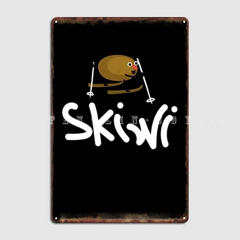 Лыжи Skiwi Skiing Металлическая вывеска, настенная роспись, дизайн паба в пещере, жестяные плакаты-вывески