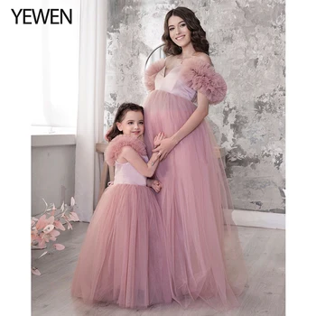 Милое розовое тюлевое платье для выпускного вечера, длинные платья для беременных с открытыми плечами для фотосессии, платья для фотосессии 