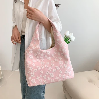 Модная сумка через плечо, большая вместительная сумка с верхней ручкой, нейлоновая сумка для покупок с простым цветочным узором, элегантная сумка-хобо