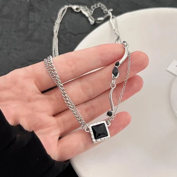 Модное Черное колье для женщин в стиле хип-хоп, Геометрическое Квадратное ожерелье с подвеской, Винтажные ювелирные изделия, ожерелье для женщин
