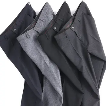 Модные мужские деловые офисные костюмные брюки, Весенне-осенняя уличная одежда, мужская одежда, Свободные однотонные повседневные прямые широкие брюки A155