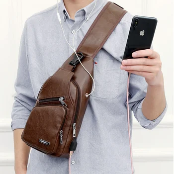Мужская нагрудная сумка-слинг с интерфейсом USB, мужская нагрудная сумка, портативная зарядка, Повседневная сумка-мессенджер, сумки через плечо, спорт на открытом воздухе, Искусственная кожа