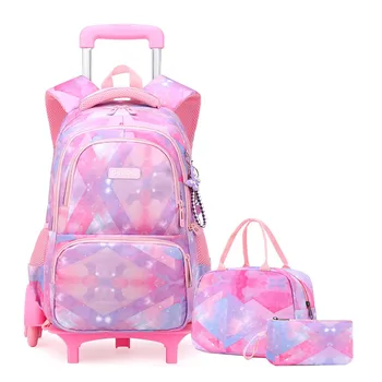 Набор детских рюкзаков на колесиках с геометрическим рисунком 3шт, сумка для начальной школы на колесиках, сумка-тележка для мальчиков, Mochilas Para Estudiantes