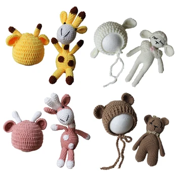Набор шляп для новорожденных кукол-животных, аксессуары для фотосъемки, Жираф, Овечка, Щенок, Шапочка-мишка, детская Вязаная игрушка ручной работы Bebe