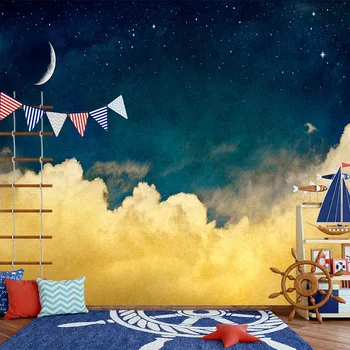 Наложенное искусство звезд и полумесяцев облаков, пользовательские 3D обои, обои для гостиной, спальни, фон для дивана