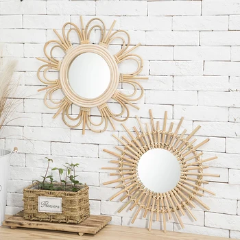 Настенное зеркало Декоративные зеркала, сплетенные из ротанга, зеркало Sunburst в стиле бохо для прихожей, спальни, гостиной, настенное зеркало