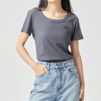 Незаменимая футболка из хлопка с круглым вырезом и коротким рукавом, футболки, топы, женская базовая одежда, лето M-XL