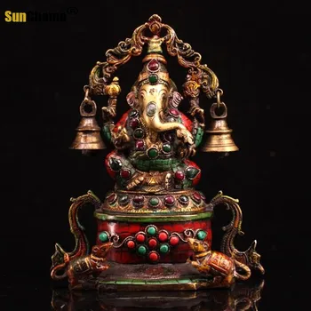 Непальская Бронзовая статуя Бога богатства, расписанная из чистой меди, с драгоценными камнями, инкрустированными Сундуком Бога богатства