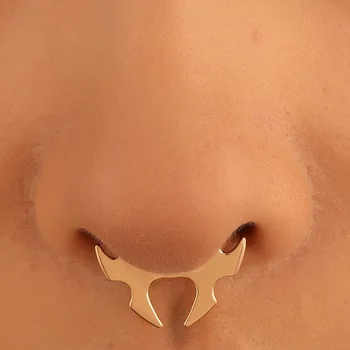 Неперфорированный U образный зажим для носа в виде рога в стиле панк, накладное кольцо в носу, европейская мода, геометрическое кольцо в виде летучей мыши, пирсинг, украшения для тела