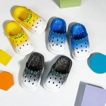 Новая детская летняя обувь с градиентом, водонепроницаемые пляжные тапочки для бассейна из ПВХ для девочек и мальчиков, детские сабо с нескользящей мягкой подошвой, тапочки