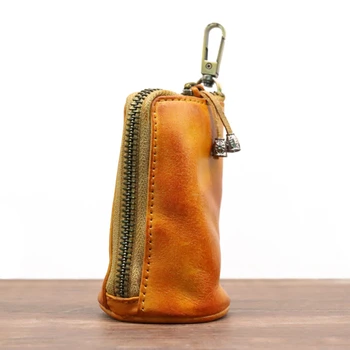 Новая мужская сумка для ключей из искусственной кожи, брелок для ключей, портативные повседневные модные сумки для хранения дома на молнии в стиле ретро, Двойная сумка для ключей, Автомобильная сумка для мужчин
