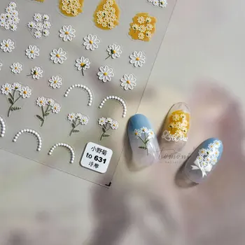 Новые наклейки для ногтей с белой хризантемой, 5d Наклейка для ногтей, трехмерные наклейки для ногтей с ромашкой, Прекрасная Японская система