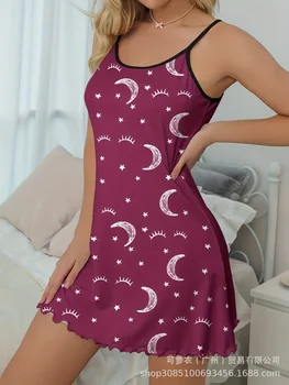 Ночное платье 2023 в европейском и американском стиле, новая повседневная ночная рубашка на подтяжках с принтом для женщин