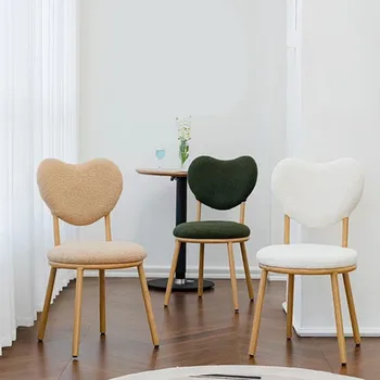 Обеденный стул Ins Net в форме красного сердца, Скандинавский Домашний стул для макияжа, стул для гостиной из Ягненка, Бархатный стул для креативного отдыха со спинкой