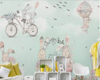 обои beibehang для детской комнаты Воздушный Шар Абстрактный Кролик Нарисованная от Руки Снежинка Мультяшный Фон papel de parede 3d