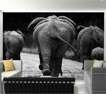 обои beibehang на заказ, 3d фотообои, черно-белая фотография, Африканский слон, фотография животных, фон для обоев