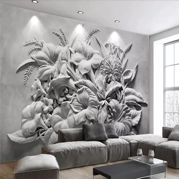 обои papel de parede на заказ 3D рельефный цветок гостиная телевизор диван фон обои декоративная роспись из папье-маше