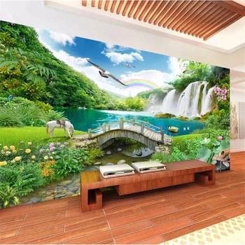 обои wellyu на заказ 3d фотообои обои живописный пейзаж водопад мост вода гостиная 3d фотообои