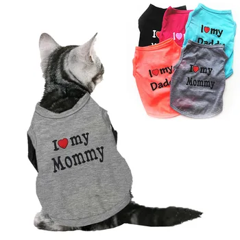 Одежда для домашних собак и кошек, футболки, жилет с принтом мамы и папы, футболки, Летние толстовки без рукавов, одежда для щенков, одежда для кошек