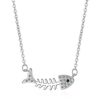 Ожерелье с подвеской из рыбьей кости из стерлингового серебра 925 Пробы, Кубический цирконий, Имитация Бриллиантового ожерелья, Женская мода, Креативная цепочка, колье
