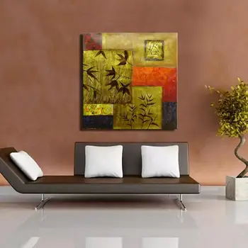 Оптовая цена листья темно-золотого цвета и геометрическая настенная художественная картина маслом в современном художественном стиле для украшения комнаты