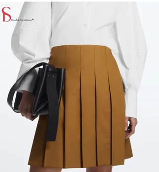 Осенняя женская новинка в стиле колледжа, плиссированная, приталенная, повседневная, модная короткая юбка трапециевидной формы