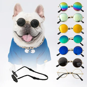 Очки для собак, Винтажные круглые очки для домашних животных, Аксессуары для кошек, Реквизит для фотографий щенков, украшения для собак, Отражающие очки, Очки