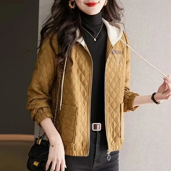 Пальто с капюшоном, женская демисезонная куртка 2023, новая популярная модная свободная повседневная универсальная верхняя одежда, женская куртка