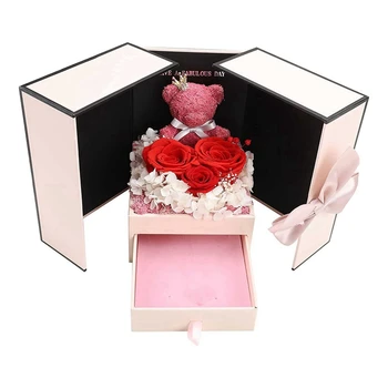 Подарочный мишка для мамы на День матери с тремя красными розами, подарочная коробка с вечным цветком, подарок на День рождения, День Святого Валентина, Рождество