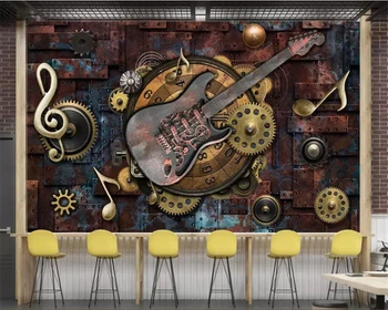 Пользовательские настенные обои индивидуальность винтажные металлические музыкальные ноты гитарный бар KTV фоновые обои для стен 3 d